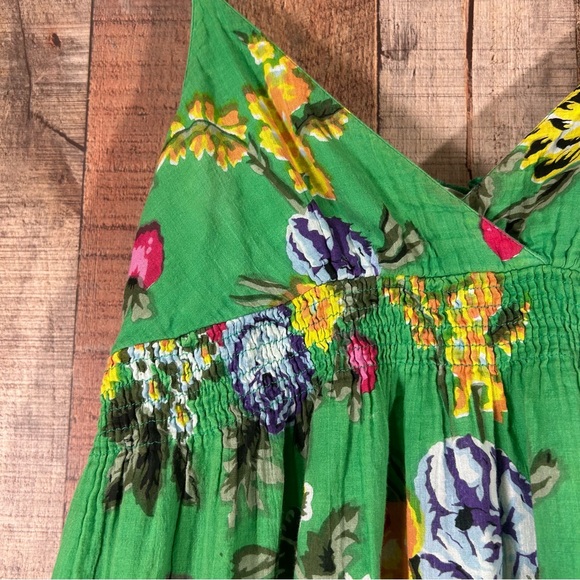 Green Floral Boho Medium Maxi Dress Cottagecore Festival Cotton Sundress Spring - Picture 4 of 9